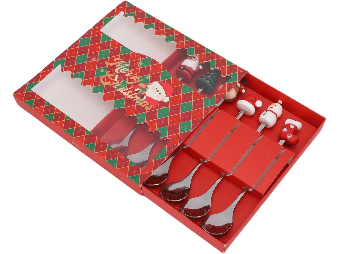 Conjunto De 6 Colheres De Café Festivas Em Aço Inoxidável Para Mexer, Com Delicada Decoração Natalin Gokoco