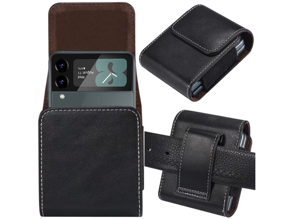 Capa Em Pele Para Samsung Galaxy Z Flip 6, Com Presilha Para Cinto Preto Panoona
