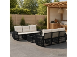 Vidaxl Conjunto De Sofá De Jardim 7 Unid. Preto Vime Pe