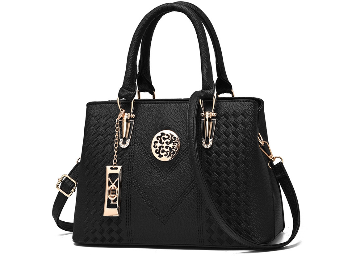 Mala De Ombro De Mulher Elegante Bolsa De Mão Em Pu Com Pingente (preta) Cuich