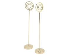 2 Peças Portanúmeros de Mesa Redondo 200mm Metal Estable Design Convexo Eletroplatado Ouro Portarretratos