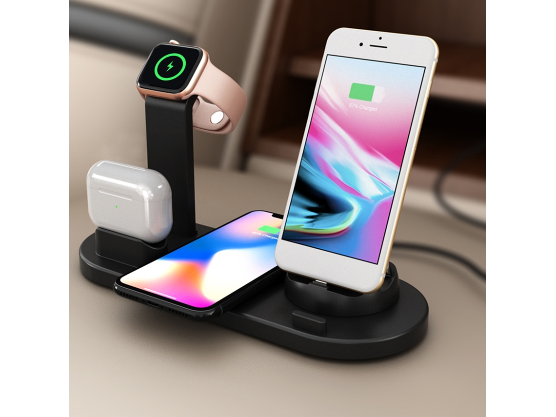 Primerox base de Carregamento Sem Fio 4 em 1 Qi Certificado para Iphone 12 11 X Samsung Iwatch Airpods
