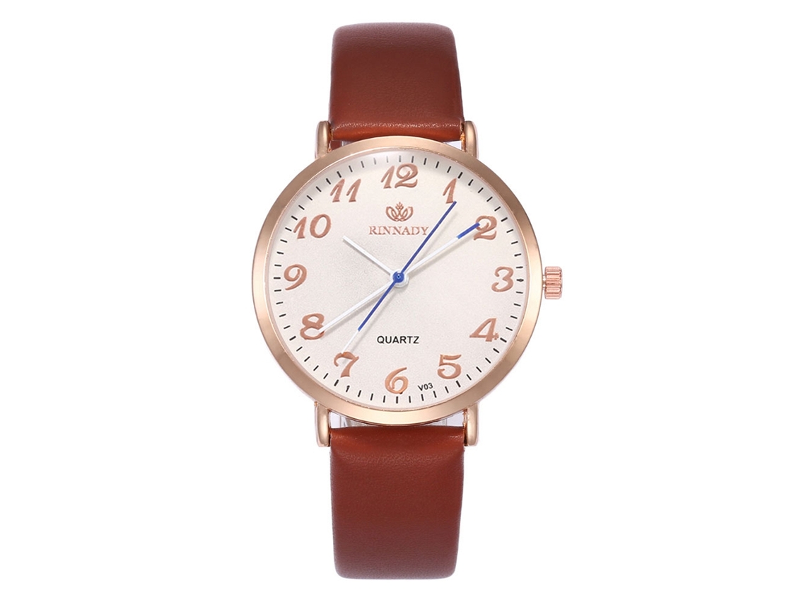 Reloj De Cuero Pu Fashion Para Parejas Con Dial Redondo Y Cuarzo, Color Café