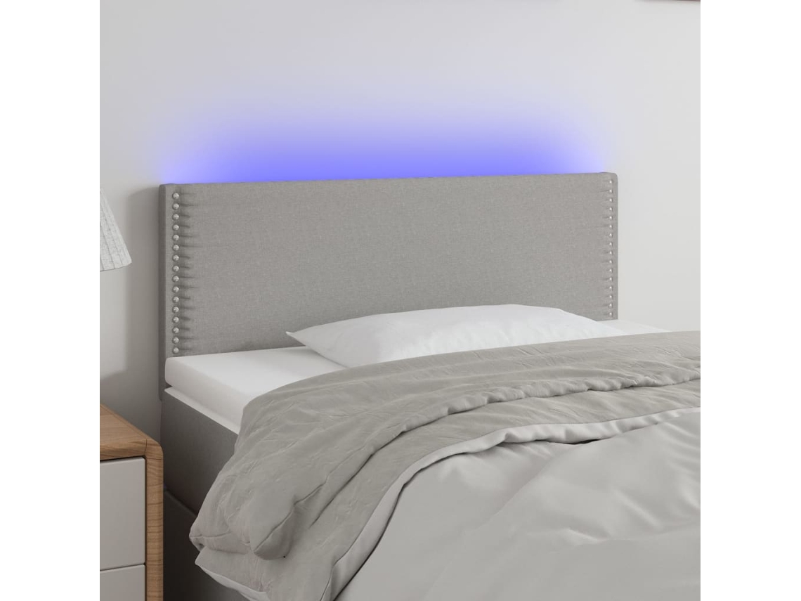 Vidaxl Cabeceira De Cama C/luzes Led Tecido 100x5x78/88 Cm Cinza-claro