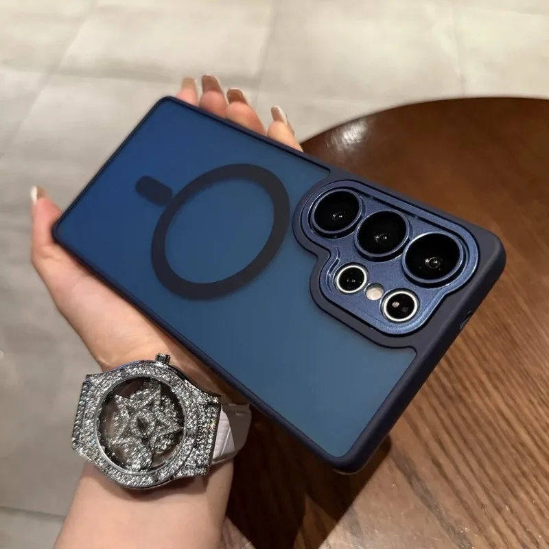 Capa Protetora Com Carregamento Sem Fio Magnético Magsafe (azul Escuro Para Galaxy S26 Ultra) E Protetor De Lente.
