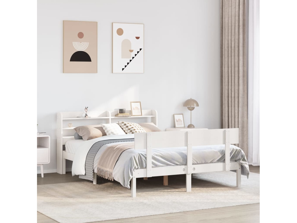 Vidaxl Cama Sem Colchão 160x200 Cm Madeira De Pinho Maciça Branco