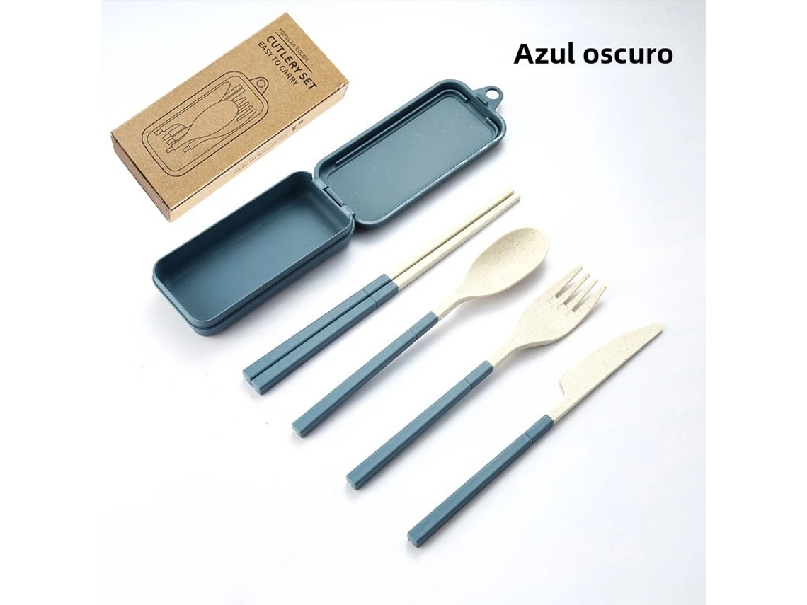 Conjunto de Talheres Portáteis de Quatro Peças , Feitos de Plástico Pp Ecológico, Desmontáveis. MDUG (azul Escuro)
