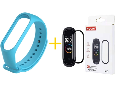 Bracelete + Película Xiaomi Mi Band 5 KUCHI Silicone (Azul Claro)