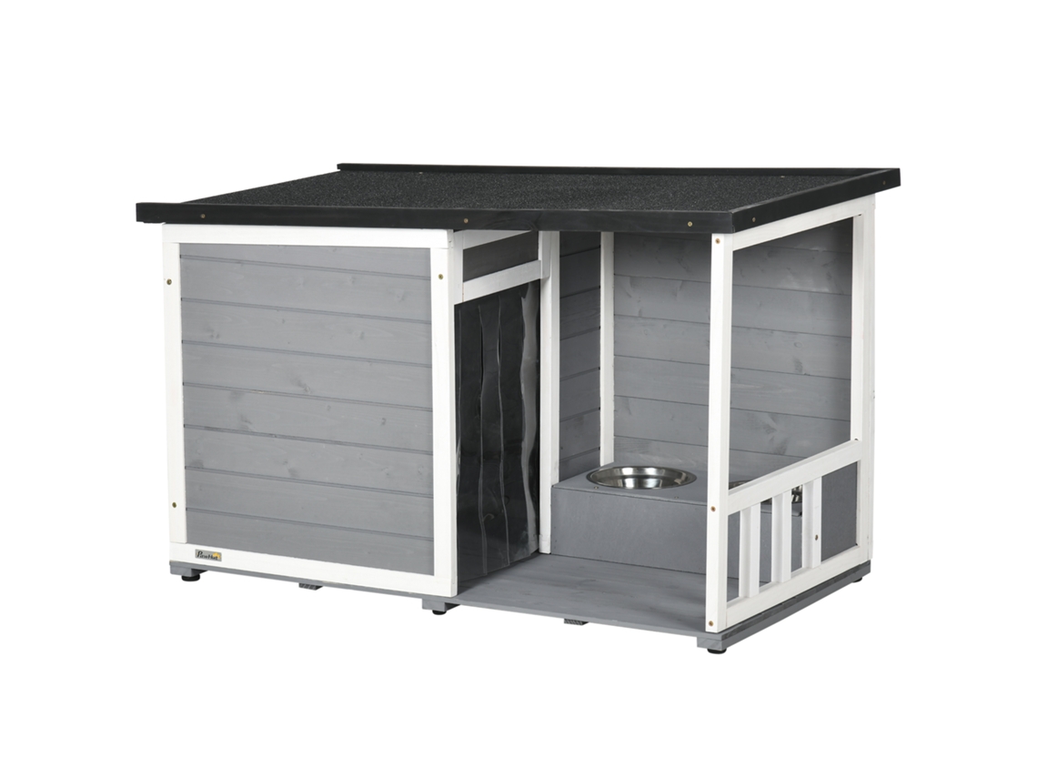Casinha para Cachorro Terraço Pinho 2 Comedouros Cinza 103x62x66cm