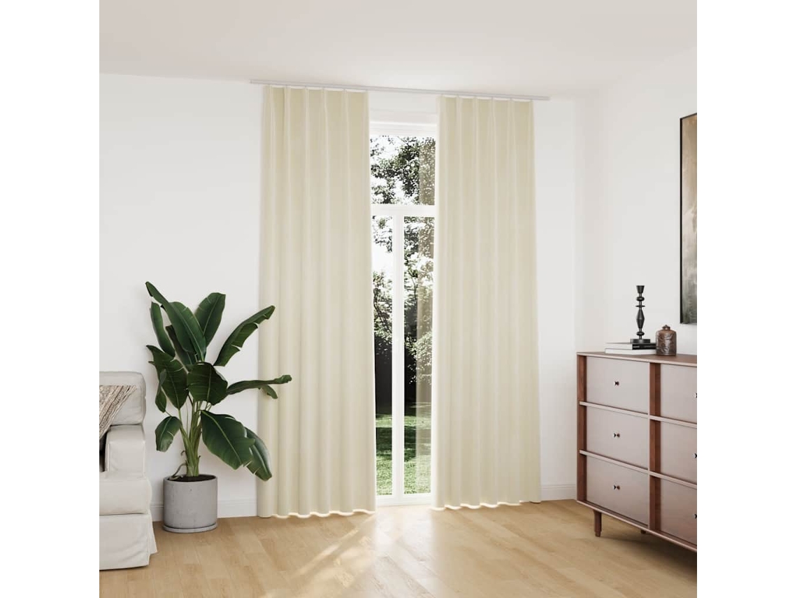 Vidaxl Cortinas Blackout Com Ganchos 2 Pcs 140x245 Cm Veludo Cor Creme
