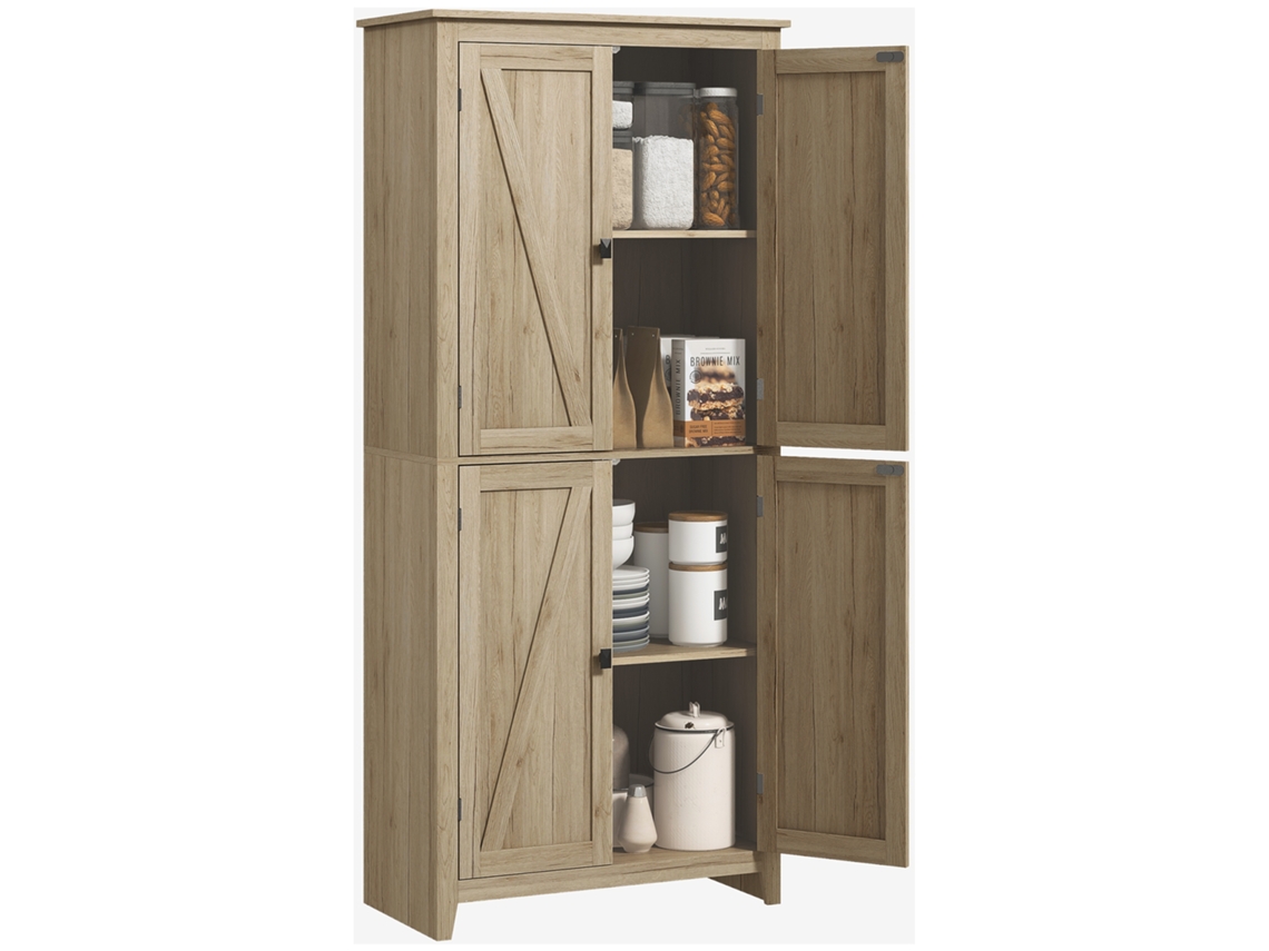 Armário de Cozinha de 4 Portas com Prateleiras Ajustáveis e Base de Madeira Elevada 80x40x182cm Ge