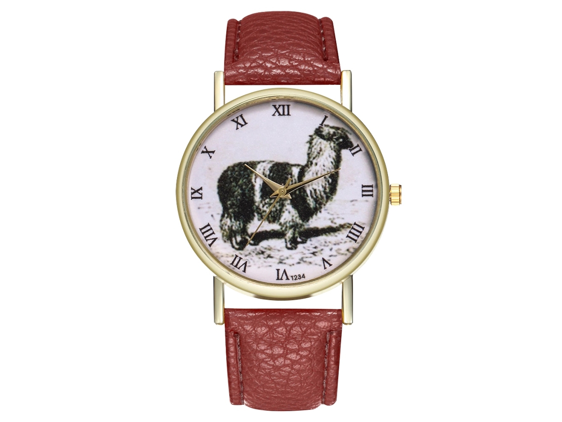 Relógio de pulso Zhoulianfa Quartz para homens e mulheres com pulseira de couro PU marrom com estampa animal