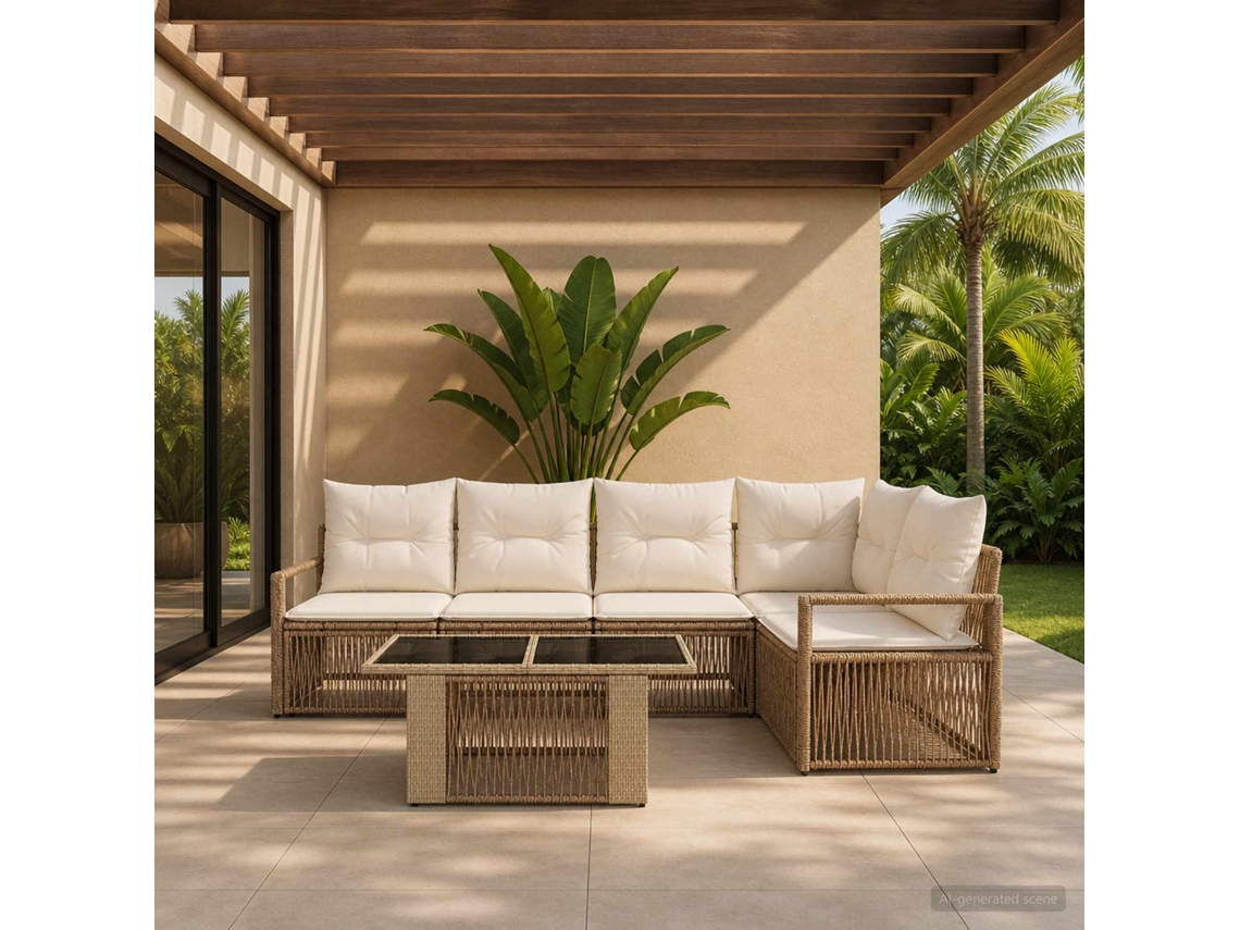 Vidaxl Conjunto De Sofá De Jardim 6 Unid. Bege E Branco Creme Vime Pe
