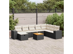 Vidaxl 9 Pcs Conjunto De Sofás P/ Jardim C/ Almofadões Vime Pe Preto