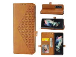 Capa Para Samsung Galaxy Z Fold4 Em Couro Com Textura De Grade Cúbica