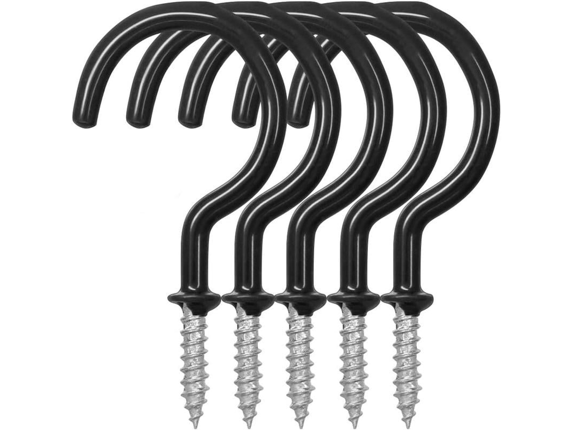 Conjunto de 24 Ganchos Teto em Formato Copo, 7, 4 Cm, com Rosca Revestida de Vinil para Uso Interno e Externo, Preto BRILVIBERA