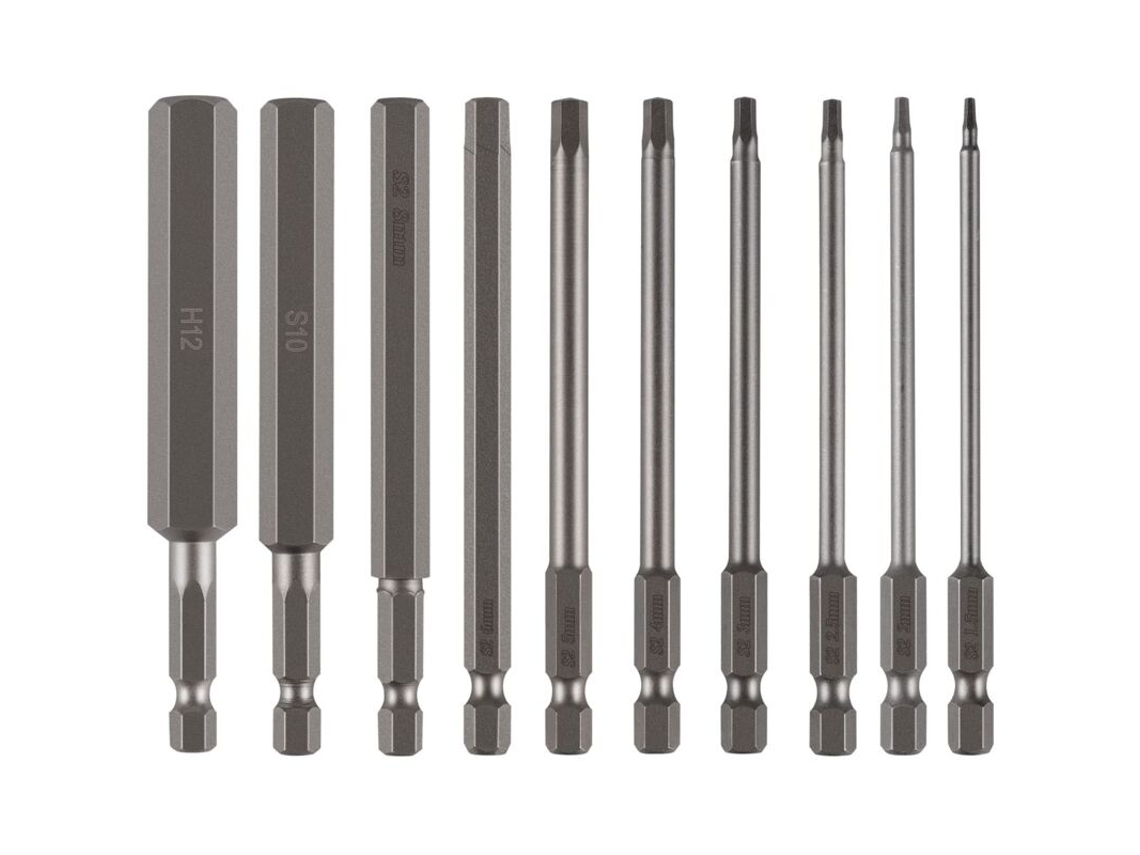 Conjunto De 10 Peças Bits Sextavados Grandes 100 Mm (1,5-12 Mm) Em Aço S2 Para Chave Fenda 1/4". -aquaforge
