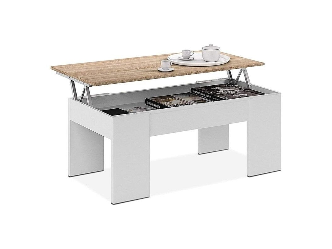 Mesa de Centro Elevatoria Elise Branco e Carvalho 90X50Cm SALDOSYSTOCKS