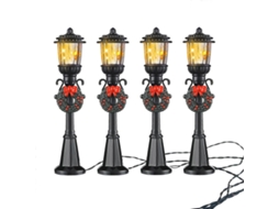 Omni 4 Lámparas Miniatura de Farola Navideña para Decoración Diy de Pueblo Y Camino Con Luces Led Negro