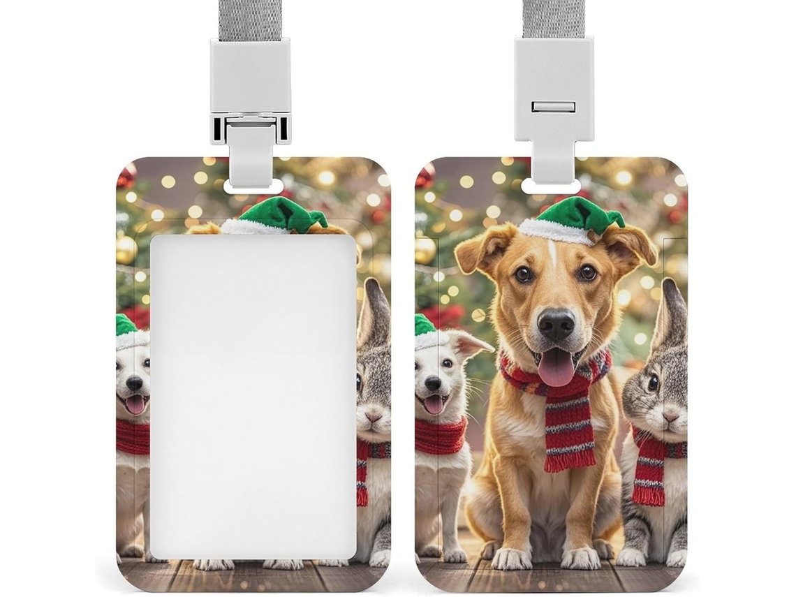 Porta Crachá Com Clipe E Carimbo Natalina De Animais Fofos, Com Cordão, Ideal Identificação Em Mesas E