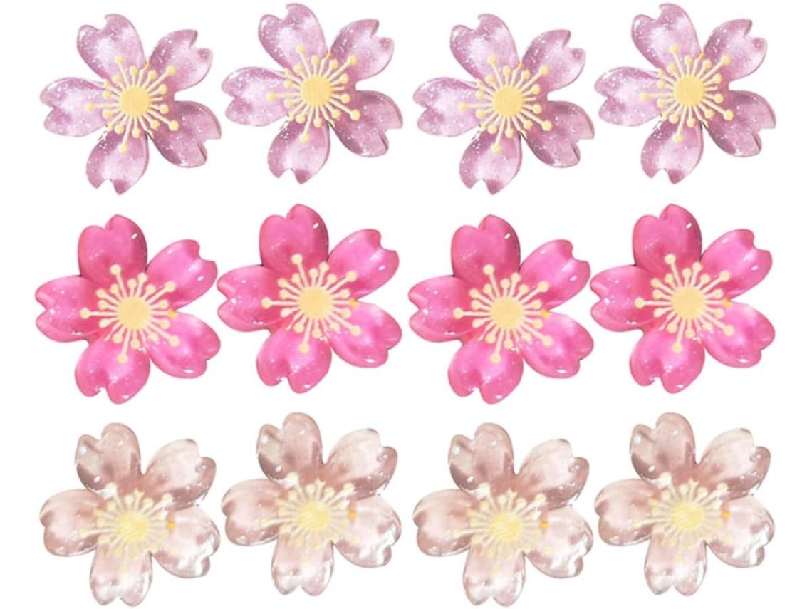 Kichouse Tachinhas Decorativas Fácil de Usar, 30 Tachinhas de Resina em Formato Flor Cerejeira, Acessório Funcional E