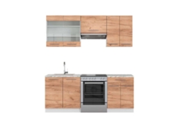 Cozinha Fame-Line, 200 cm, Mármore PT, Carvalho dourado/branco, Vicco