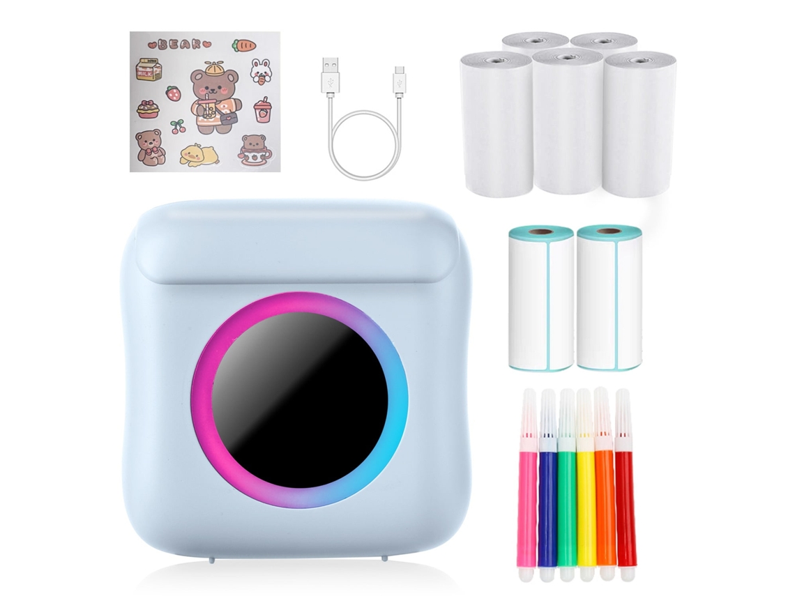 Impressora Fotográfica Portátil Com 7 Rolos De Papel Para Impressão, Mini Impressora Sem Tinta Para Ios E Android.