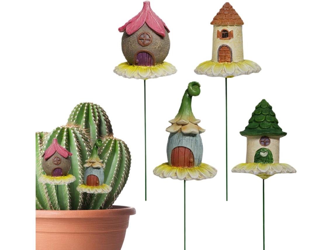 Vasos Decorativos Genéricos Kit de 4 Casinhas de Fadas em Resina para Decoração de Jardim, Caminhos, Canteiros e Vasos CHABERLU