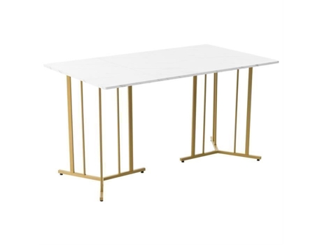 Mesa De Jantar Dreammespace Retangular 140x80cm Padrão Mármore Pé De Metal Ajustável 6 Lugares