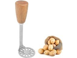 Pressionador De Batata De Aço Inoxidável Com Cabo De Madeira Pequeno 1pc