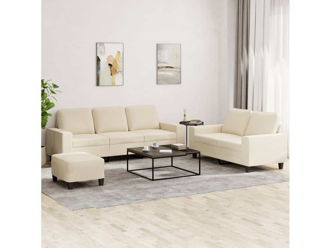 Vidaxl 3 Pcs Conjunto De Sofás Tecido Cor Creme