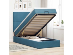 Estrutura De Cama Otomana Com Colchões Azul Escuro Veludo