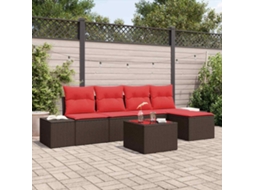 Vidaxl Conjunto de Sofá de Jardim com Almofada 6 Pcs Castanho Vime Pe