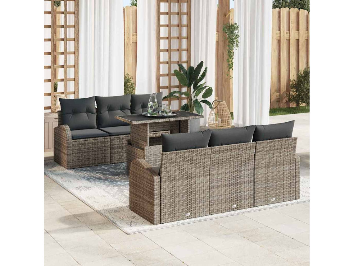 Vidaxl Conjunto de Sofá de Jardim 7 Pcs Cinzeto Rattan Sintético