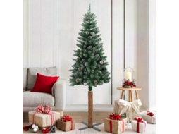 Vidaxl Árvore De Natal Fina Madeira Genuína E Neve Branca 180 Cm Verde