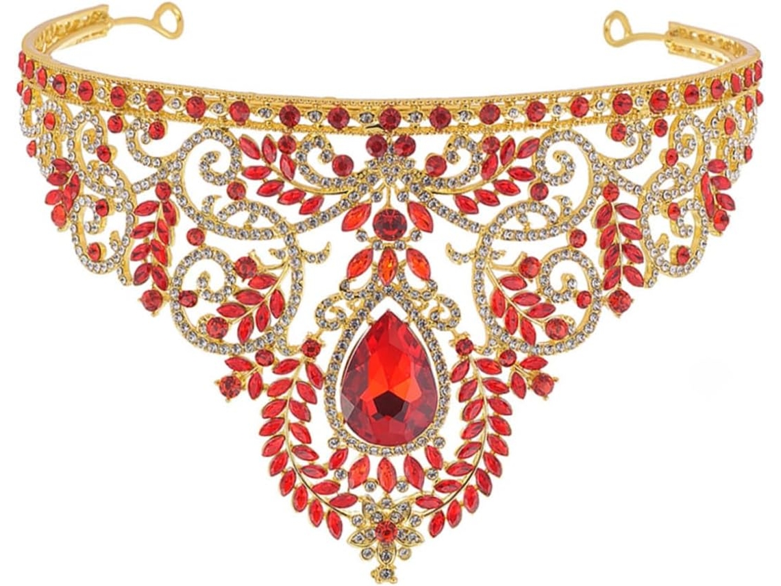 Coroa De Casamento Barroca Deslumbrante Em Vermelho, Peça Única, Para Eventos Especiais.