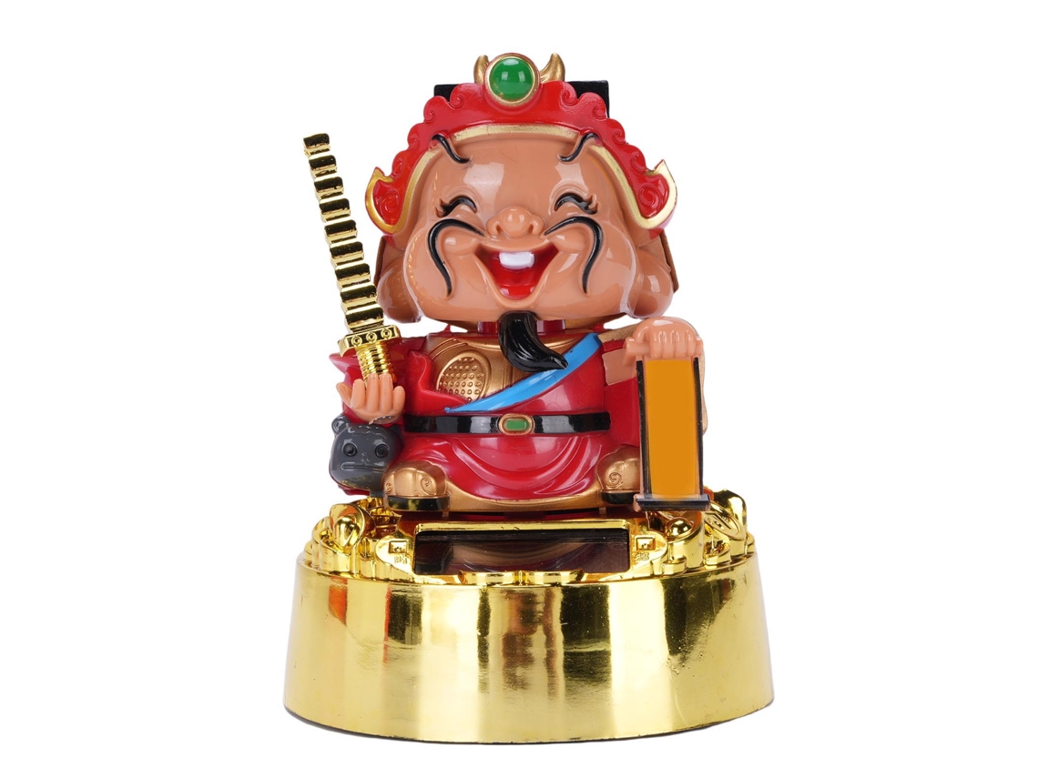 Mali estátua de Cai Shen com Energia Solar Balançante Decorativa para Carro e Casa