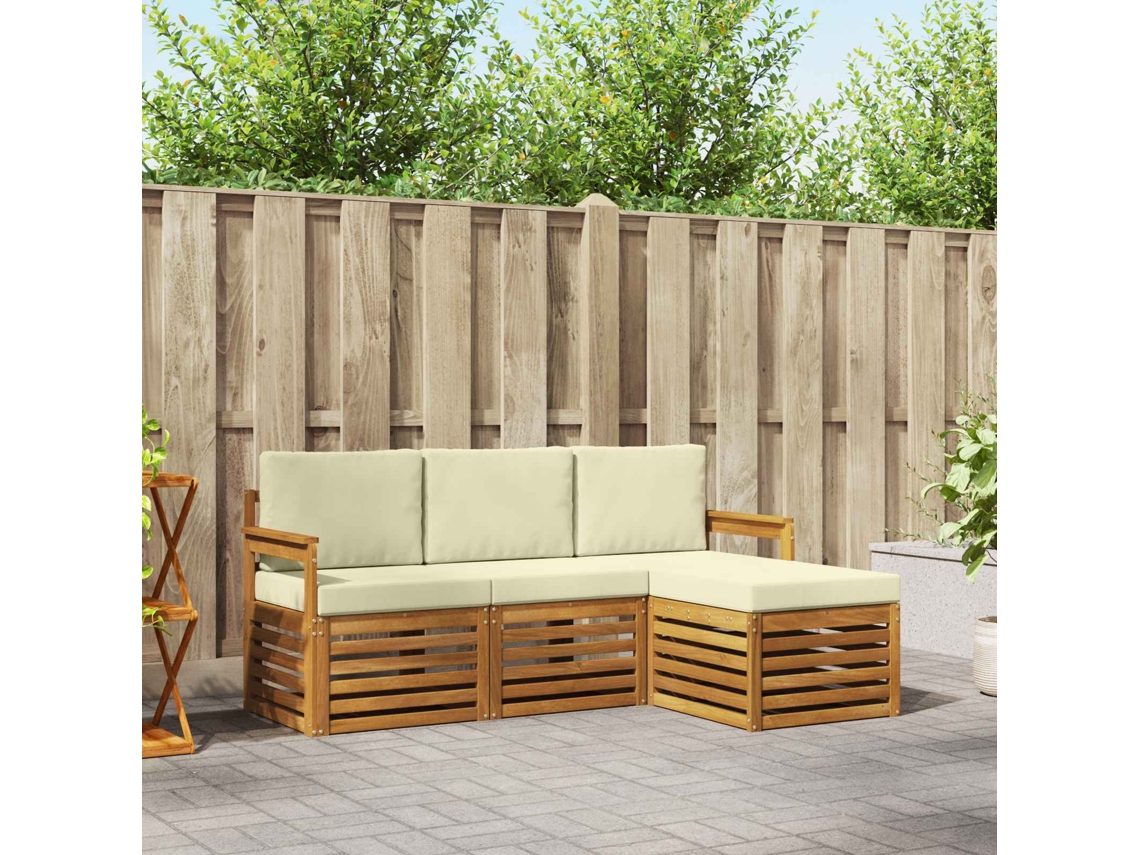 Vidaxl Conjunto De Sofás Para Exterior 4 Unid. Natural E Creme