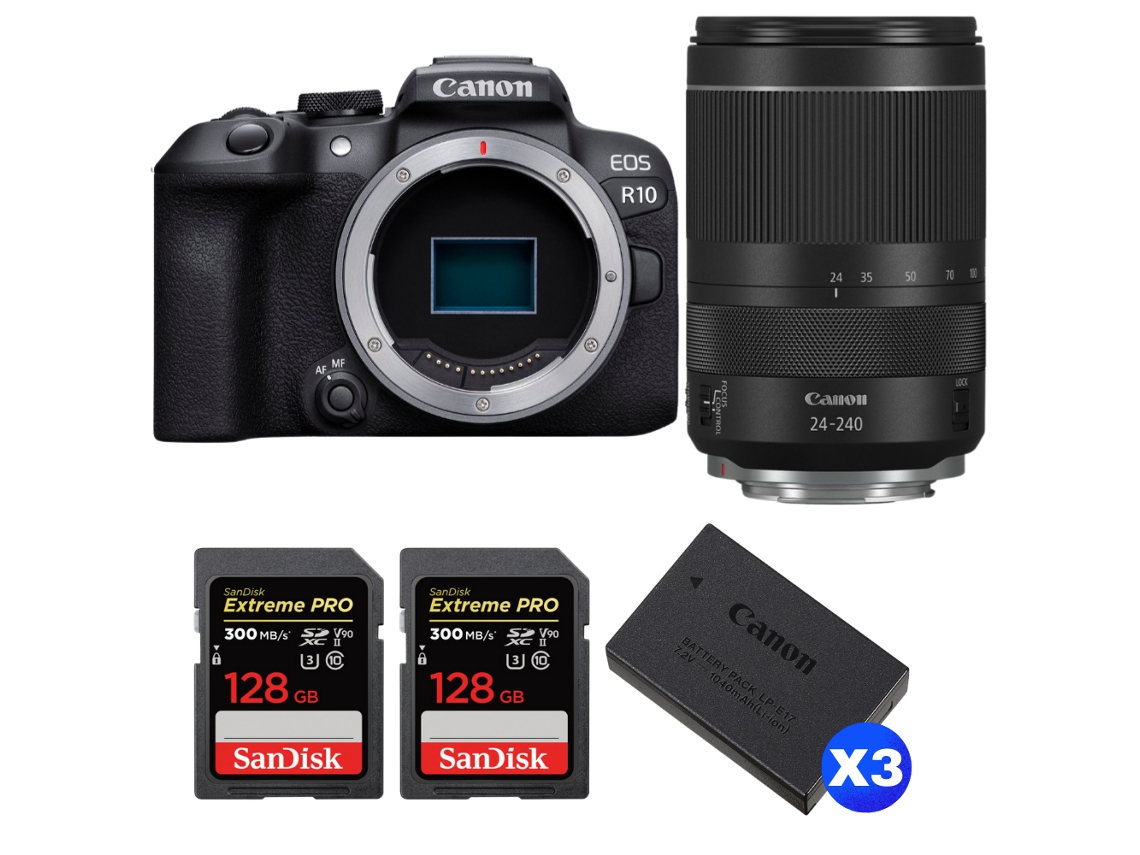 Eos R10 + Rf 24 240mm F4 6.3 Is Usm + 2 Sandisk 128gb Uhs ii 300mb/s + 3 Canon Lp e17 + Ebook “20 Dicas para Fotos Que Impressionam” CANON