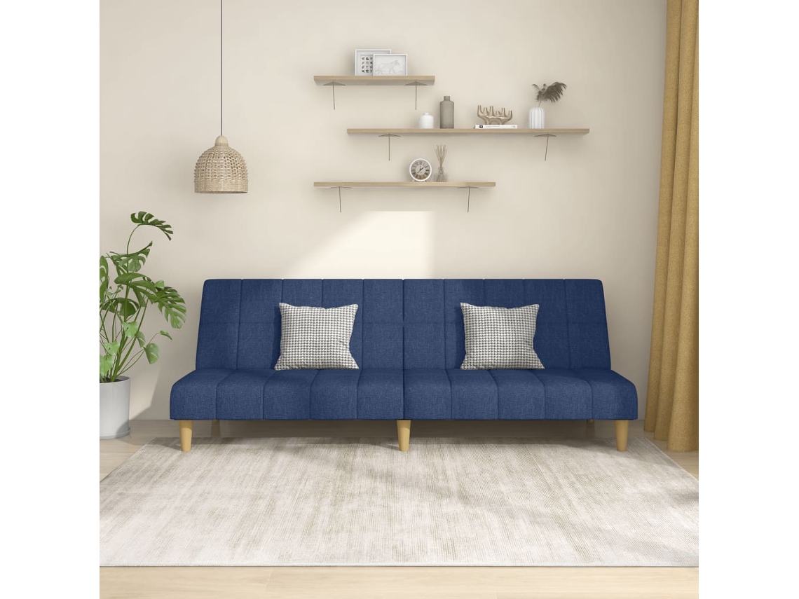 Vidaxl Sofá-cama De 2 Lugares Tecido Azul