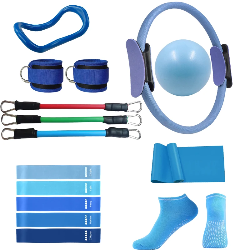 (pacote Com 15 Unidades, Azul) Anel De Pilates, Anel De Yoga, Mochila Fitness, Faixa De Resistência, Meias Antiderrapantes