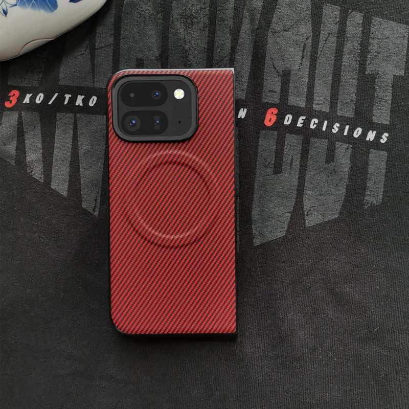 Capa Protetora Dobrável Magnética Em Couro Com Textura De Fibra De Carbono (red Pixel Profold), Carregamento Sem Fio.