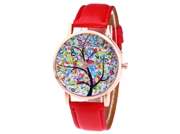 Relógio de Pulso de Quartzo com Pulseira de Couro para Mulheres e Homens (vermelho)