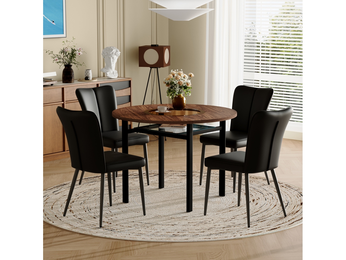 Conjunto Mesa Redonda 100cm Madeira 4 Cadeiras Pu Preta