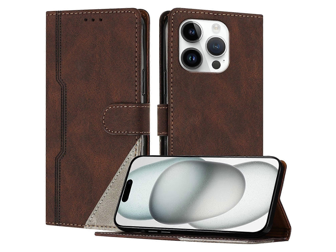 Capa De Couro Com Estampa Triangular E Suporte Tipo Carteira Para Iphone 15 Pro, À Prova De Choque