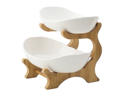 Prato de Frutas Suporte de Bambu Branco de Duas Camadas Estilo Cerâmico ZMDECQNA