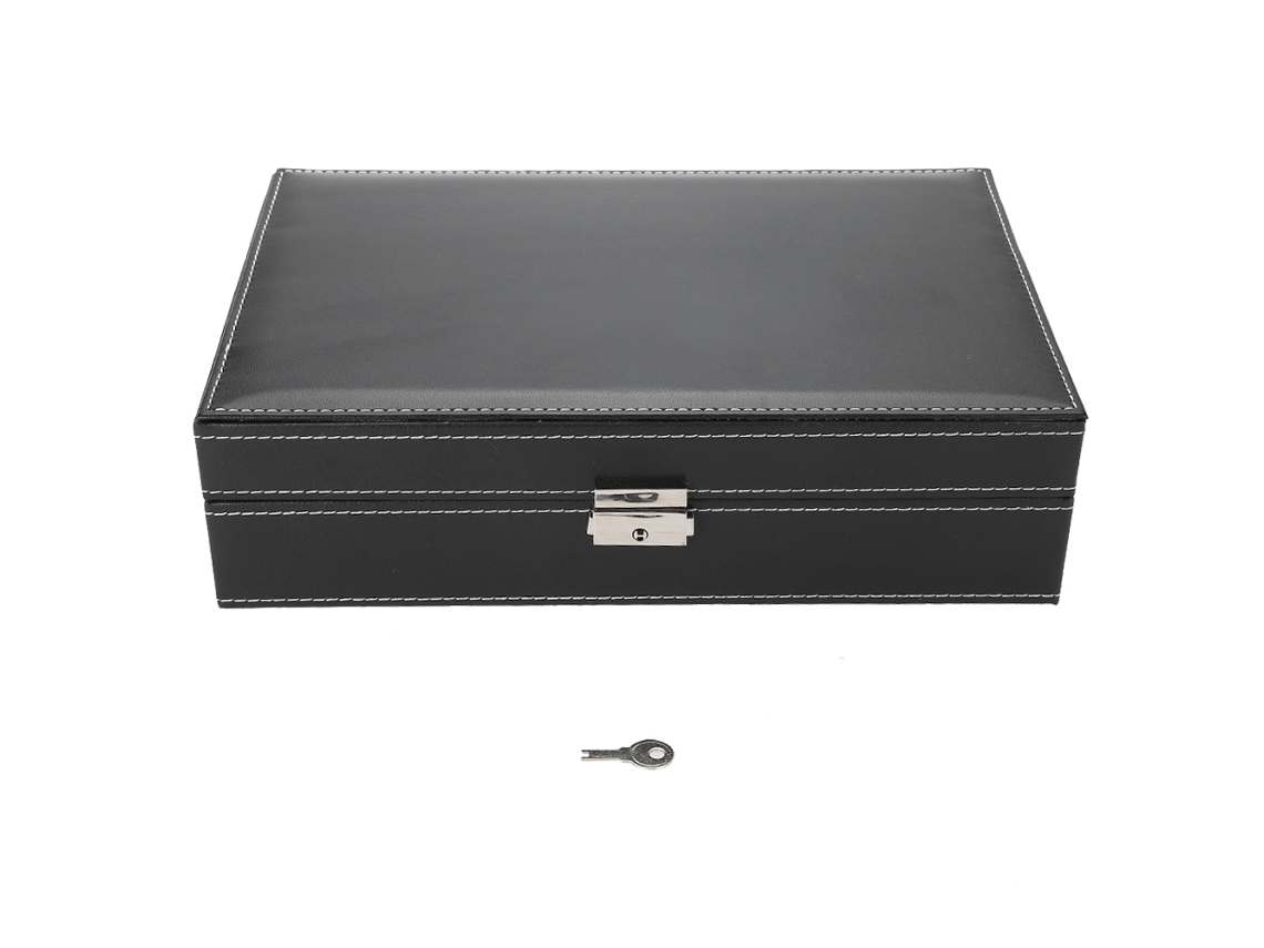 Caja De Armazenamento De Relógios De Couro Pu Com 8 Compartimentos E Espelho Para Joias