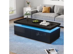 Mesa Centro Led 95x45x35cm 2 Gavetas Preta