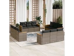 Vidaxl 12 Pcs Conjunto De Sofás Jardim C/ Almofadões Vime Pe Cinzento