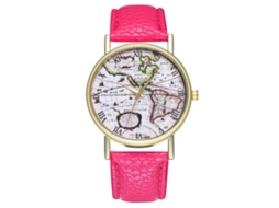 Relógio de Pulso Feminino de Quartzo Moda com Pulseira de Couro Padrão Mapa Rosy